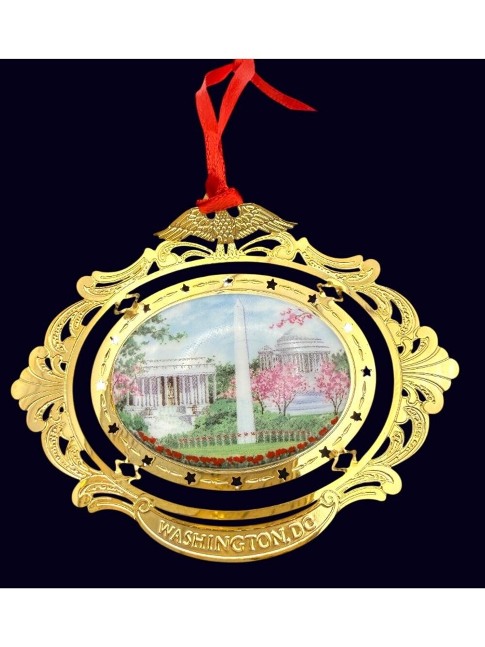 2001 Washington DC Cameo Ornament 24K Gold Finish Panoramic Porcelain Insert Box